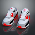 White Sporty Running Shoes With Red Black Accents And Nike Logo Design