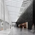 Modern Building Exterior View With Glass Curtain Walls Water Pool Cherry Blossoms And Plaza