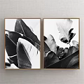 Black And White Botanical Leaf Prints Framed Wall Art Decor 3d model