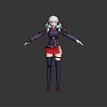Game and Movie Character With White Hair Dark Outfit Red Skirt and Mechanical Details