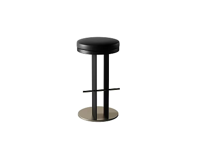 Black Round Seat Modern Bar Stool With Metal Frame And Crossbar Design 3d model