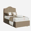 Single Bed with Upholstered Headboard Patterned Bedding Pillows and Soft Throw Blanket for Cozy Bedroom 3d model