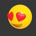 Yellow Emoji With Heart Shaped Eyes And Smiling Mouth On Black Background