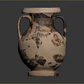 Ancient Terracotta Amphora Sculpture Featuring Intricate Black Orange Figural Carvings