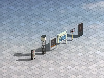 Outdoor Multiple Billboards Arranged on Diamond Patterned Tiles Paved Ground 3d model