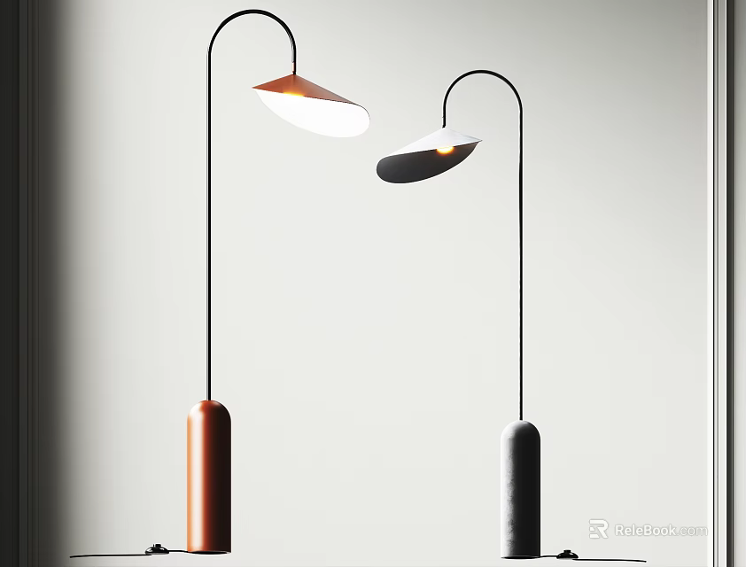 Two Modern Floor Lamps With Curved Arms And Different Bases 3d model