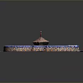 Decorative Circular Fountain With Blue Yellow Tiles And Central Small Tower