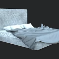 Modern Double Bed With Gray Upholstered Headboard White Pillows And Soft Blanket 3d model