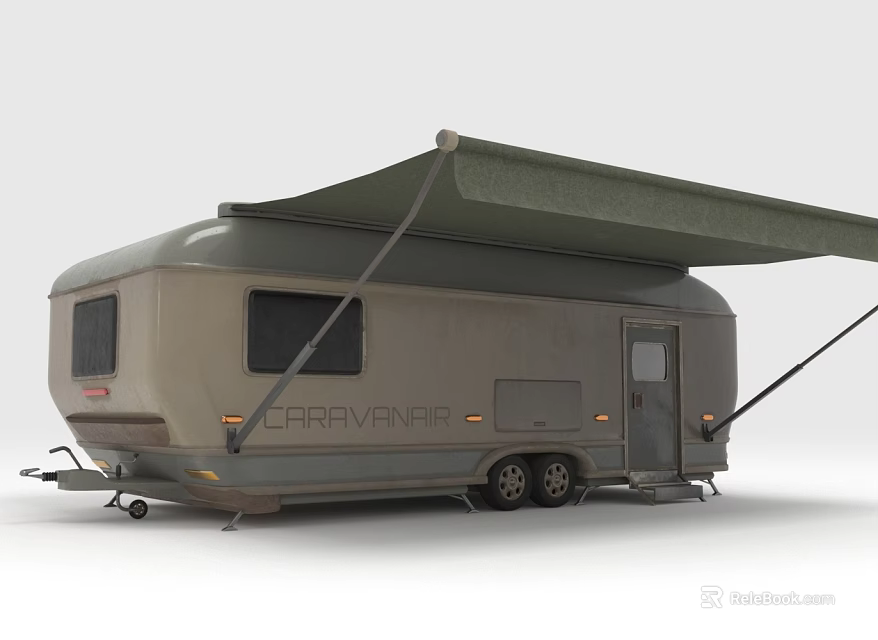 Functional Caravan With Open Awning And Windows For Camping And Outdoor Travel 3d model 