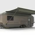 Functional Caravan With Open Awning And Windows For Camping And Outdoor Travel