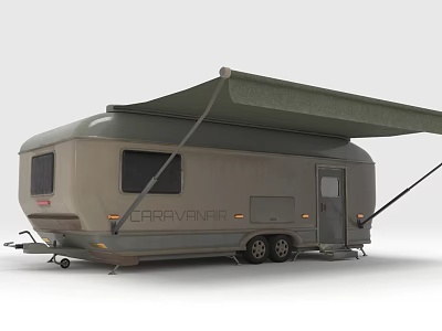 Functional Caravan With Open Awning And Windows For Camping And Outdoor Travel 3d model