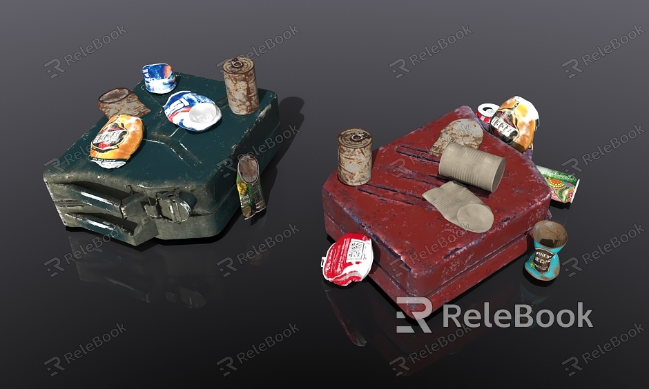 Waste oil drums, jars, old bottles, old iron drums model