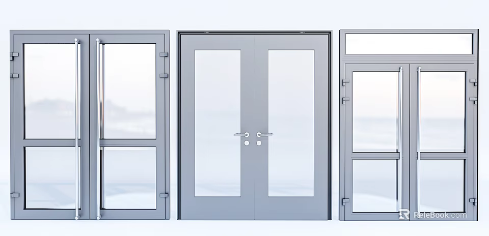 Gray Glass Doors With Single And Double Panel Design Features 3d model 