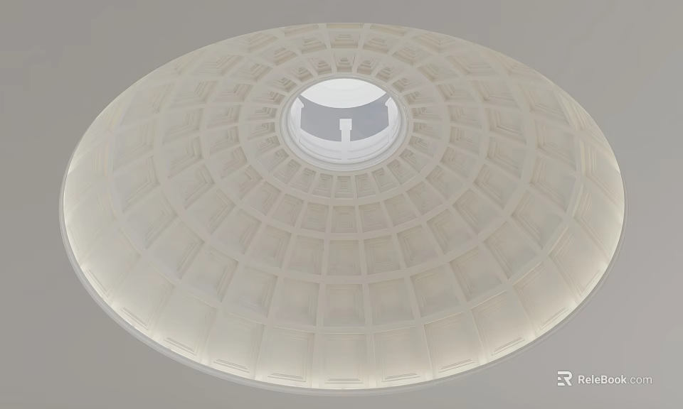 Circular Dome Ceiling Design With Grid Pattern Central Opening And White Finish 3d model 