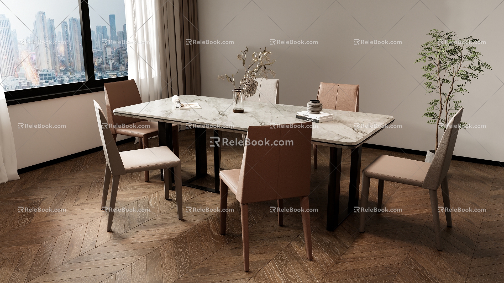 Modern Simple Dining Table and Chair Combination Jewelry Ornaments 3d model