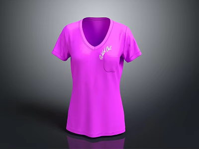 Purple V neck T shirt with front pocket and white logo design 3d model