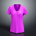 Purple V neck T shirt with front pocket and white logo design