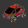 Red And Black Off Road Vehicle With Yellow Accents Roof Rack And Futuristic Design