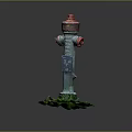 Blue Fire Hydrant With Red Top Standing On Green Grass Base