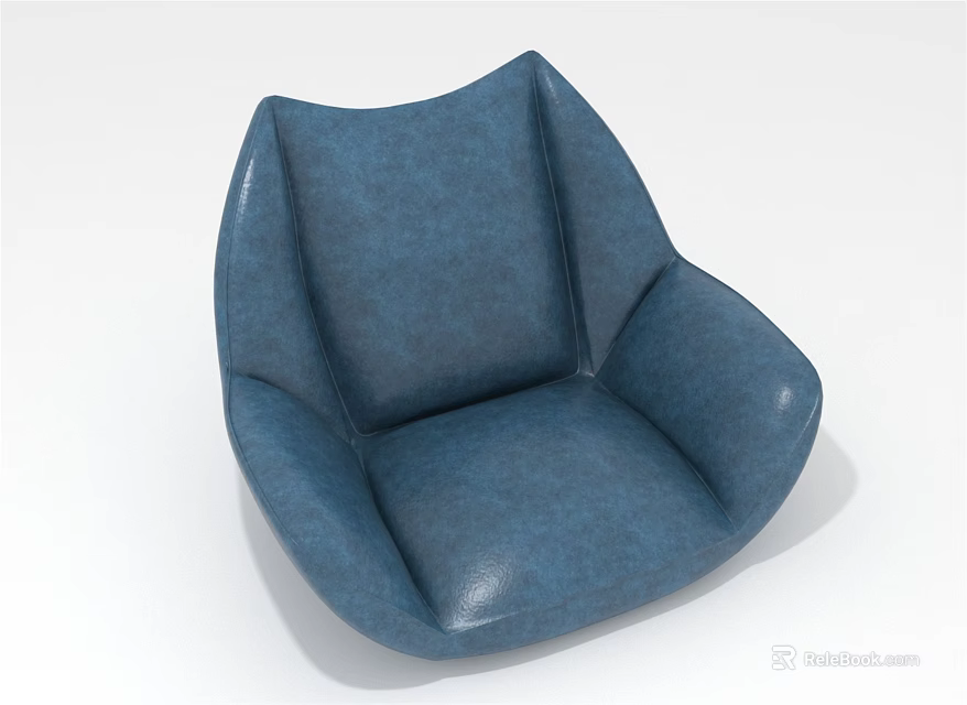 Blue Modern Single Seater Sofa with Curved Backrest and Armrests Upholstered in Soft Fabric 3d model 