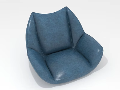 Blue Modern Single Seater Sofa with Curved Backrest and Armrests Upholstered in Soft Fabric 3d model