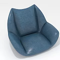 Blue Modern Single Seater Sofa with Curved Backrest and Armrests Upholstered in Soft Fabric