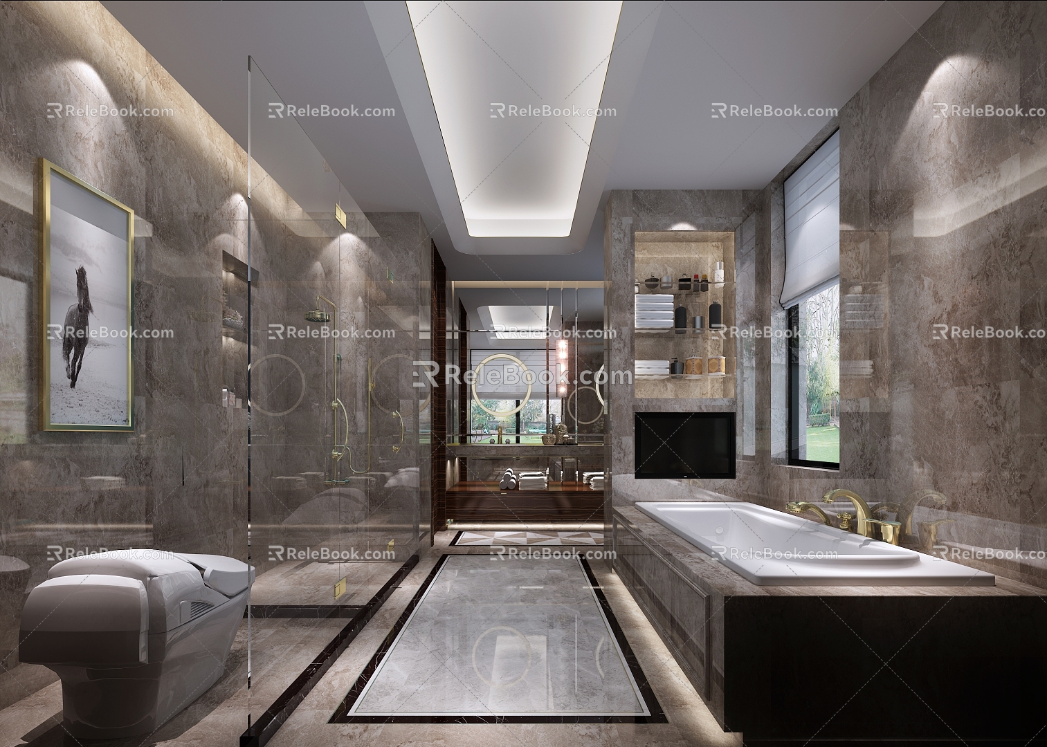 Hong Kong Style Light Luxury Toilet Shower Toilet Shower Room 3d model