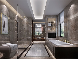 Hong Kong Style Light Luxury Toilet Shower Toilet Shower Room 3d model