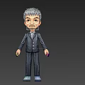 Cartoon Game Character 3D Model With Formal Suit Gray Hair Multiple Angles