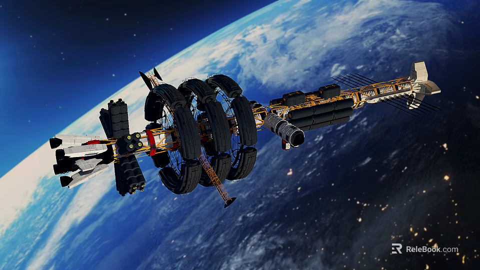 International Space Station Orbiting Earth With Exterior Modules And Solar Panels 3d model 