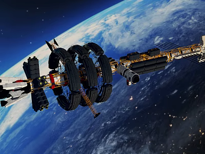 International Space Station Orbiting Earth With Exterior Modules And Solar Panels 3d model
