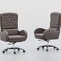 Grey Leather Office Chair With Tufted Back Armrests And Wheeled Base