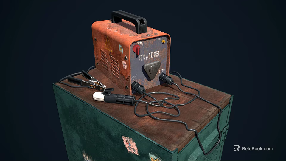 Orange BX1160S Welding Machine on a Green Old Box with Cables and Welding Torch 3d model 