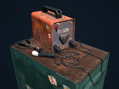Orange BX1160S Welding Machine on a Green Old Box with Cables and Welding Torch 3d model