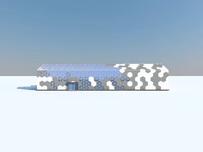 Modern Industrial Factory Building With Geometric Patterned Facade And Transparent Roof 3d model