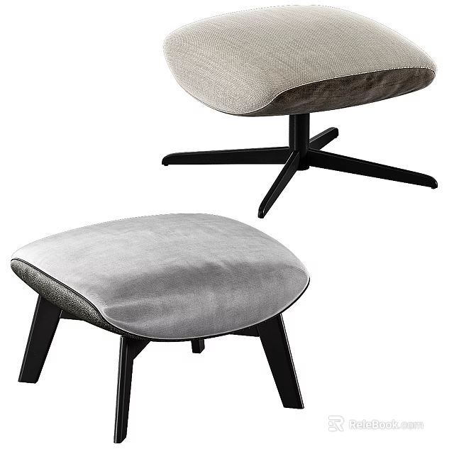 Modern Gray Velvet Footstool with Black Legs for Living Room Decor 3d model 