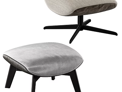 Modern Gray Velvet Footstool with Black Legs for Living Room Decor 3d model