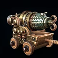 Ornate Historical Cannon With Metallic Barrel Wooden Base Intricate Engravings And Decorative Wheels