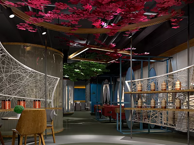 Modern Hair Beauty Salon Interior With Red Decorative Ceiling And Styling Stations 3d model