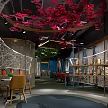 Modern Hair Beauty Salon Interior With Red Decorative Ceiling And Styling Stations