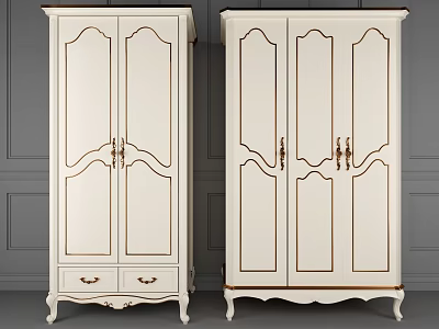 Elegant White Wardrobe With Gold Trim Double Doors Carved Details And Curved Legs 3d model
