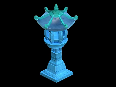 Blue Traditional Lantern Model With Multi Layer Structure And Decorative Top Spire 3d model