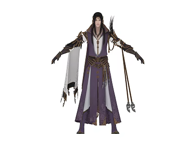 Archer Character In Purple White Robe With Arrow Quiver And Mythical Creature 3d model