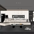 Modern Open Concept Living Dining Area With Sofa Coffee Table And Kitchen