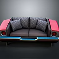 Modern Multi Seat Sofa With Red Sides Plaid Cushions And Car Inspired Design