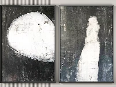 Abstract Black And White Textured Wall Art With Geometric Shapes Diptych 3d model