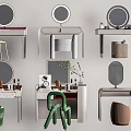 Modern Dressing Tables With Round Mirrors Matching Stools And Decorative Items 3d model