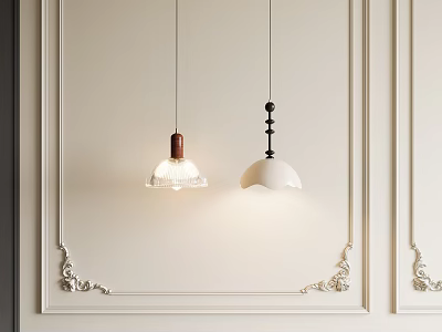 Modern Pendant Lights With Copper Base Glass Shade And White Dome On Decorative Wall 3d model