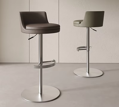 Modern Leather Bar Stools With Swivel Function And Metal Base In Brown Green 3d model