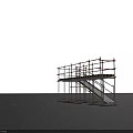 Industrial Scaffolding Structure With Red White Guardrails Yellow Black Striped Staircase And Metal Frame